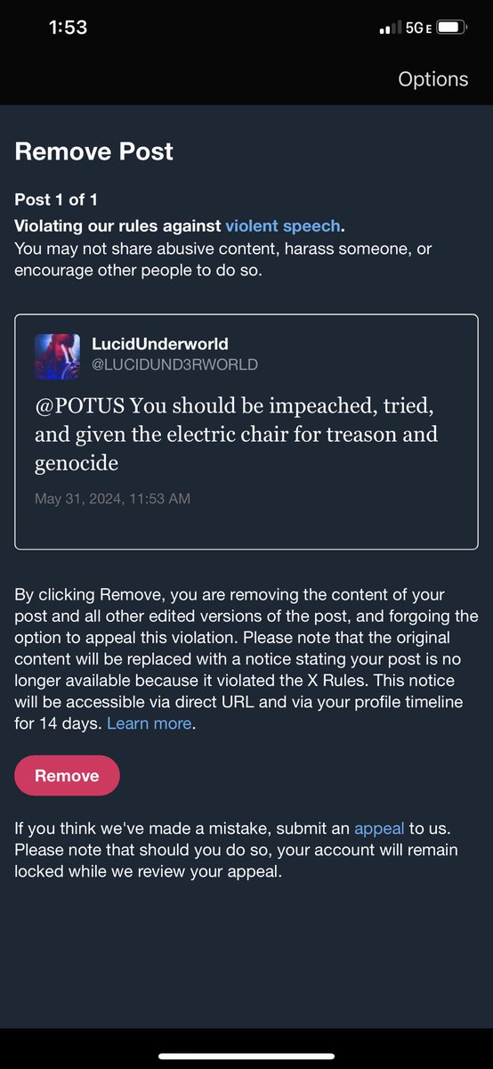 SATStire's tweet photo. @POTUS This wasn’t violent speech. You are the only one projecting violent speech. My speech was in accordance with the U.S. constitution, federal law, and international law https://t.co/vaWQO86rCD