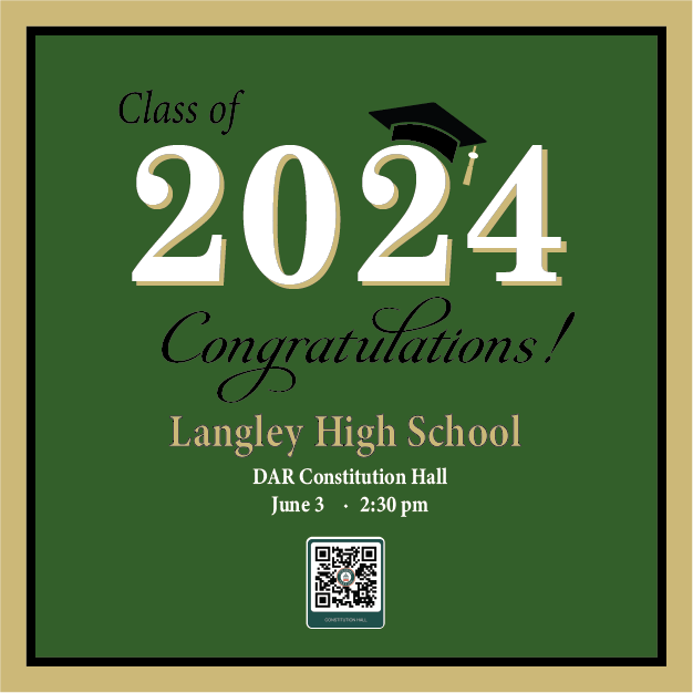Congratulations Langley High School Grads! Reserve a spot within walking distance of DAR Constitution Hall using the convenient qr code or at ecolonial. #FCPS #FairfaxCountyPublicSchools #OurFCPS #langleyfcps #DARConstitutionHall #colonialparking