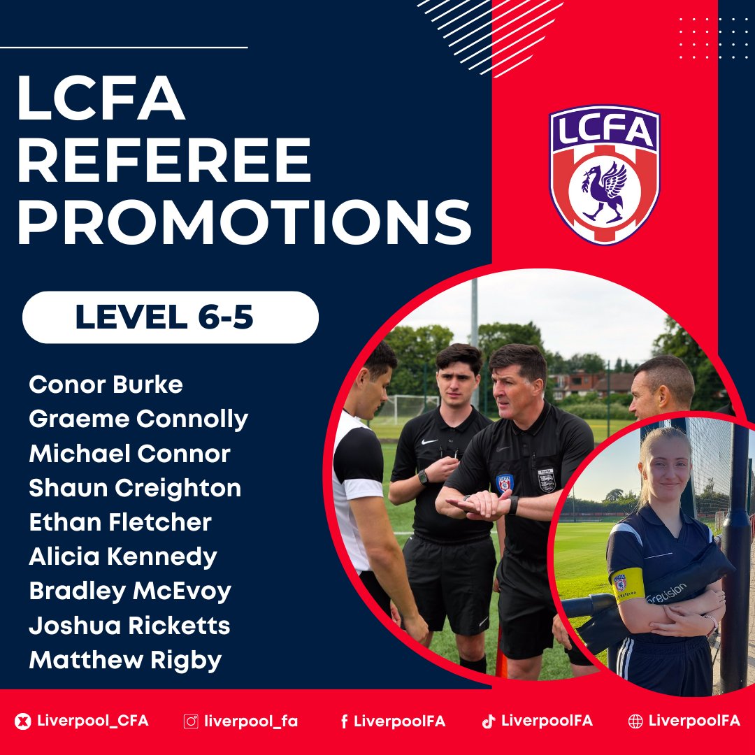 LCFA_Referees's tweet photo. 🙌Congratulations to the 9⃣ @Liverpool_CFA referees who have achieved promotion to Level 5 Senior County Referee 🎉 https://t.co/dsMGHOWPgP