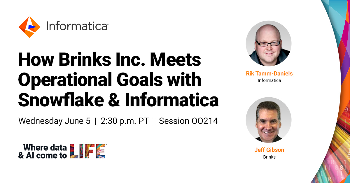 Exploring a modern data strategy for operational enhancement? Join Rik Tamm-Daniels (@Informatica) & Jeff Gibson (@Brinks) at the 'How Brinks Inc. Meets Operational Goals on Snowflake with Informatica IDMC' Breakout Session at @SnowflakeDB #DataCloudSummit.