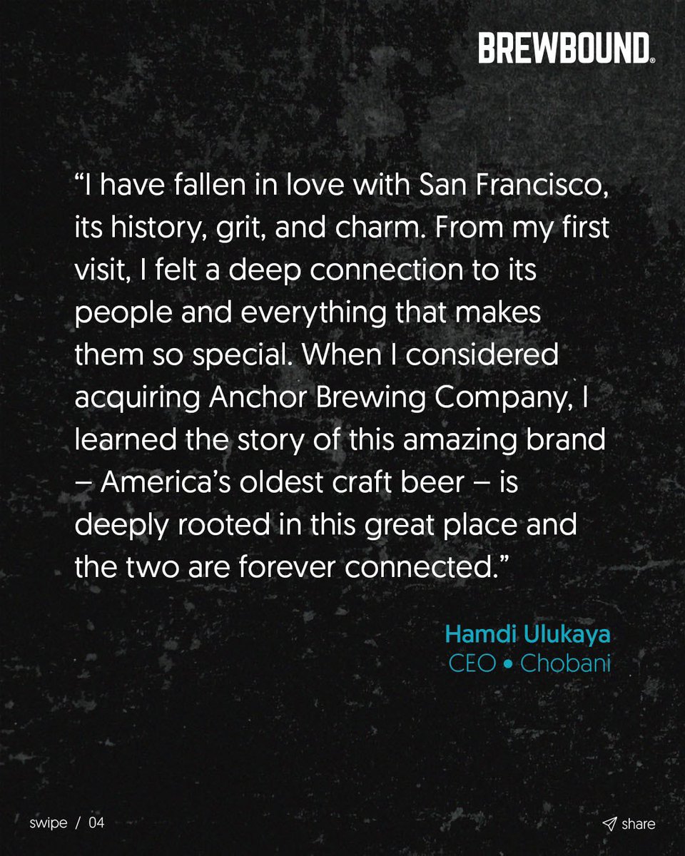 Brewbound's tweet photo. Breaking News🚨Anchor Brewing Acquired by Billionaire Chobani Founder. Read the full story for free at https://t.co/20UGk4BvGM https://t.co/T8RYHIELdl