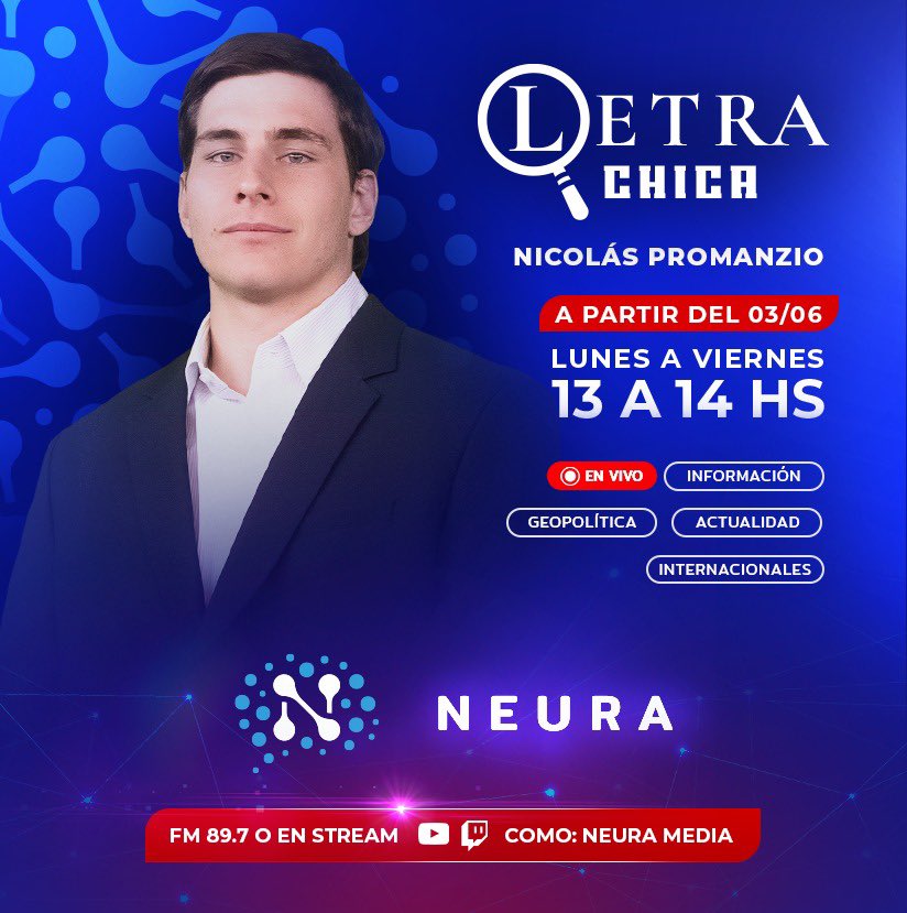 #LetraChica| Desde este próximo lunes llega @nicpromanzio con toda la información internacional ¡Nos vemos a las 13H por todos los medios de Neura! 😉