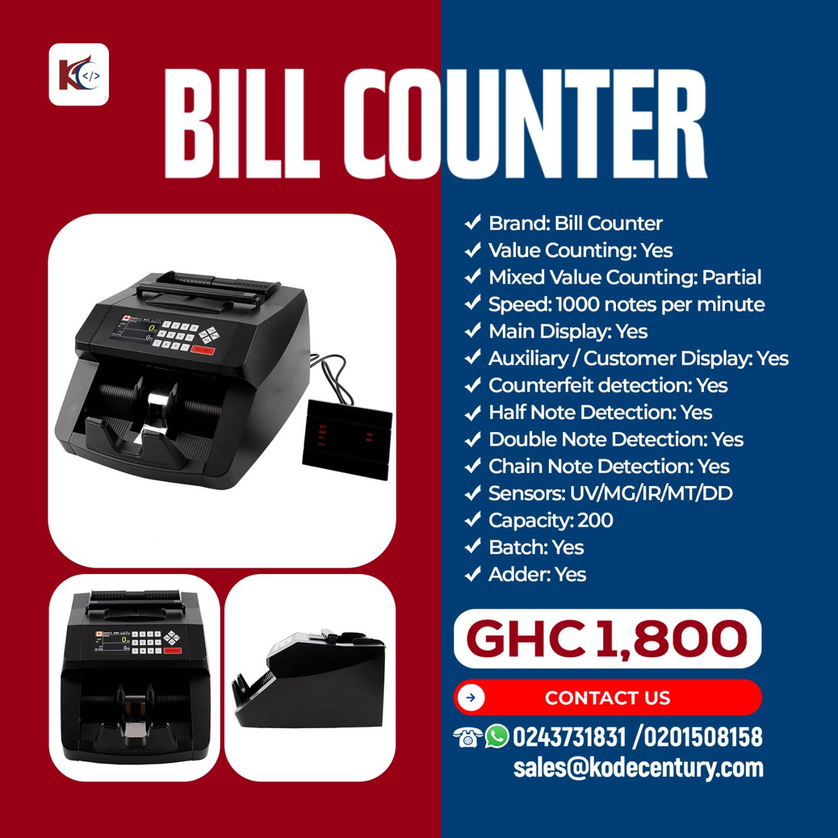 kodecentury's tweet image. Count your banknotes with ease!

#KodeCentury #cash #billcounter #cashcounter #smallbusiness #trendingnow #GhanaNews #ghana #pharmacy #restaurant #hotel #coffeeshop #mall #supermarket #wholesale #distributor #retail #bank #SavingsandLoans