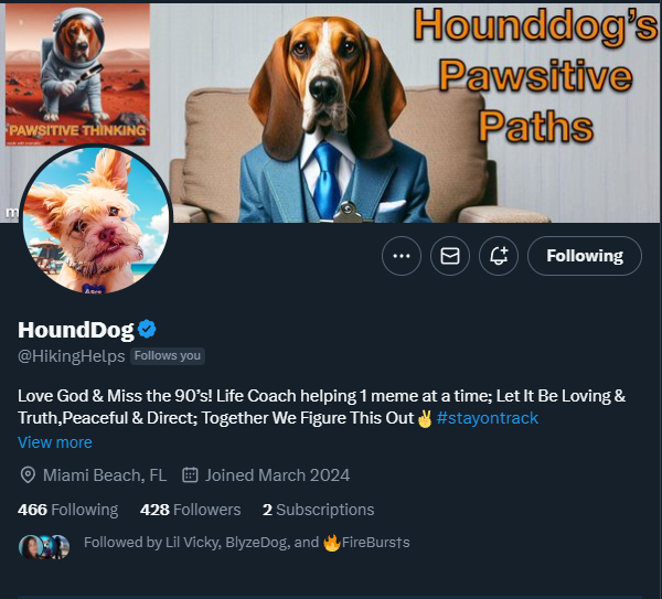 Build @HikingHelps Account so that we can bring these Pawsitive messages to all!! 

🎉🎉🎉 HoundDog's Spaces: Celebrating 25 Years of Paw-some Community Building and Growth! 

For a quarter of a century, we've been wagging our tails and spreading the love, helping you through