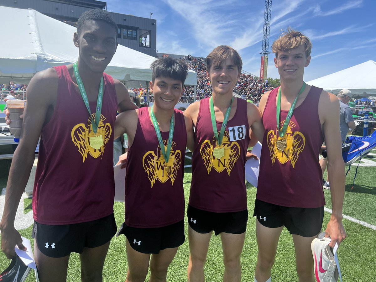 STATE CHAMPIONS!!!!!

<a href="/wnhs_track/">WNHS TRACK & FIELD</a> boys 4x800 team sets a new school record (7:39!!!) to take 🥇 at the <a href="/OHSAASports/">OHSAA Sports</a> State Meet!!!

Congrats Gabe Wise, Casey Carlos, Ben Gabelman, and Michael Dellasanta!!!!

#ALLN 💪💪💪💪
