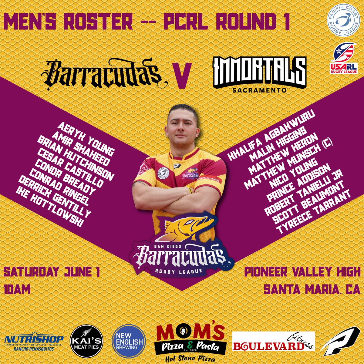 📢 ROUND 1 MEN'S LINEUP ANNOUNCED 📢

A strong roster featuring new and returning faces has been named by head coach Ben C Calverley, led by experienced full back Matthew Munsch as captain. THE TIME IS NOW.

LET'S GO CUDAS