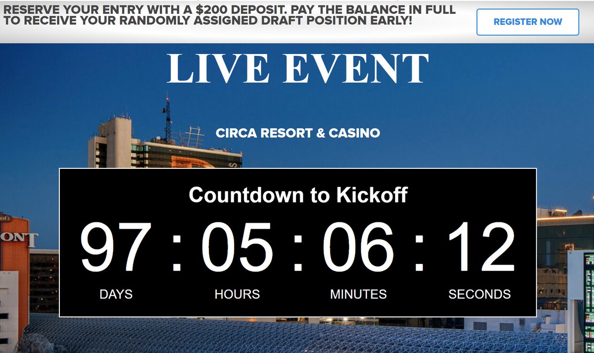 Less than 24 hours remain to lock in those Discounted $1,600 Circa Fantasy Football World Championship @playFFWC entries! 
* Place your $200 deposits for each team you wish to reserve! 
** If you need help, hit me up here via DM. 
#highstakes #fantasyfootball #lasvegas #circa