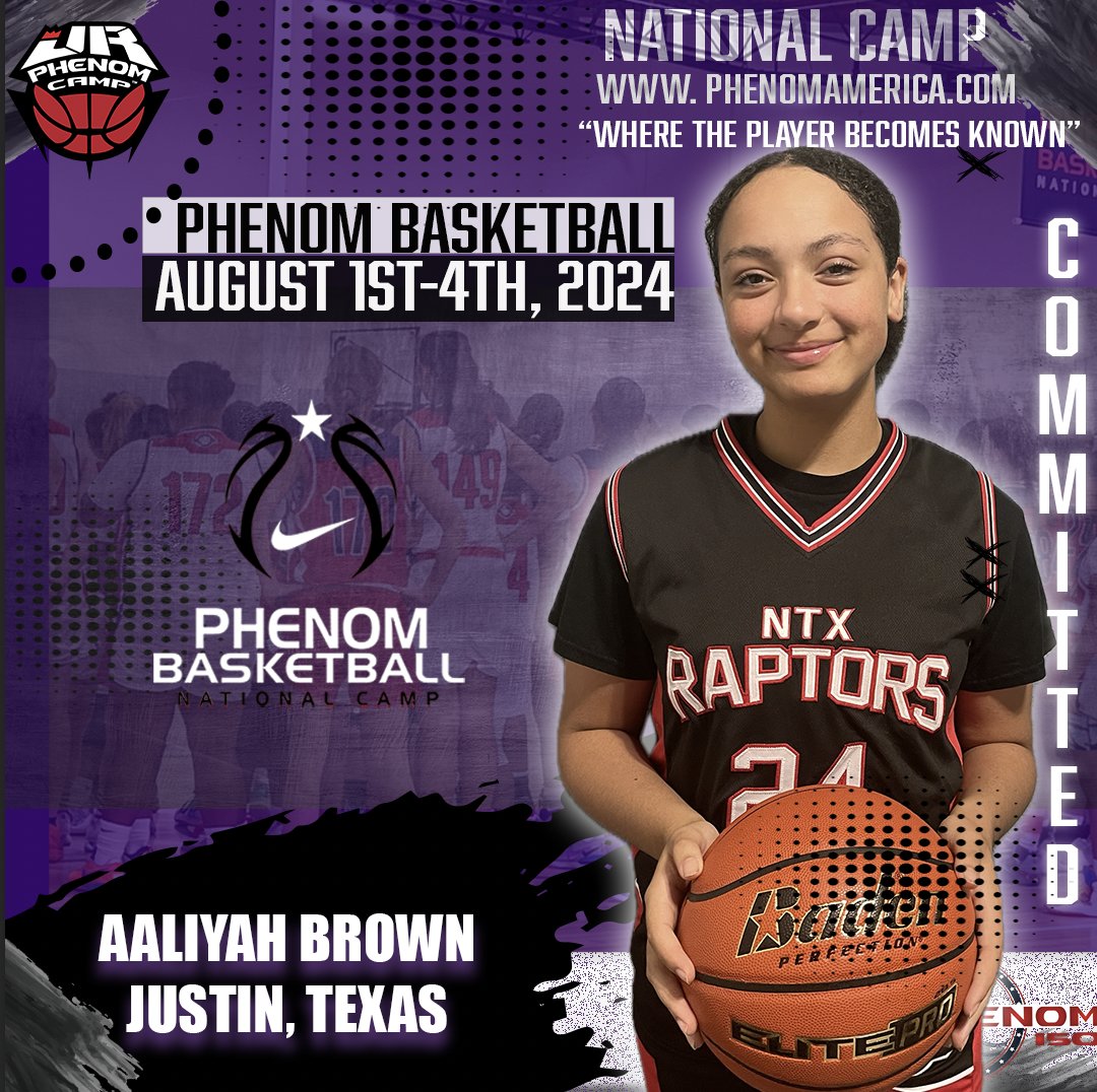 Phenom Basketball is Excited to announce that Aaliyah Brown from Justin, Texas will be attending the 2024 Phenom National Camp in Orange County, Ca on August 1-4! @amberintexas24 #Phenomnationalcamp #Jrphenom #Phenom150 #Gatoradepartner #wheretheplayerbecomesknown