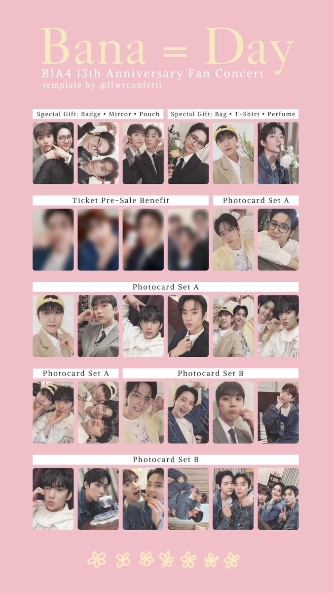 flwrconfetti's tweet photo. B1A4 | 비원에이포

"Bana = Day" photocard template

Merch • Special Gifts • Pre-Order Benefits

updated: May 31, 2024

B1A4 포카 | 비원에이포 포카 

#B1A4 #CNU #Sandeul #Gongchan https://t.co/Qylqb3gax6