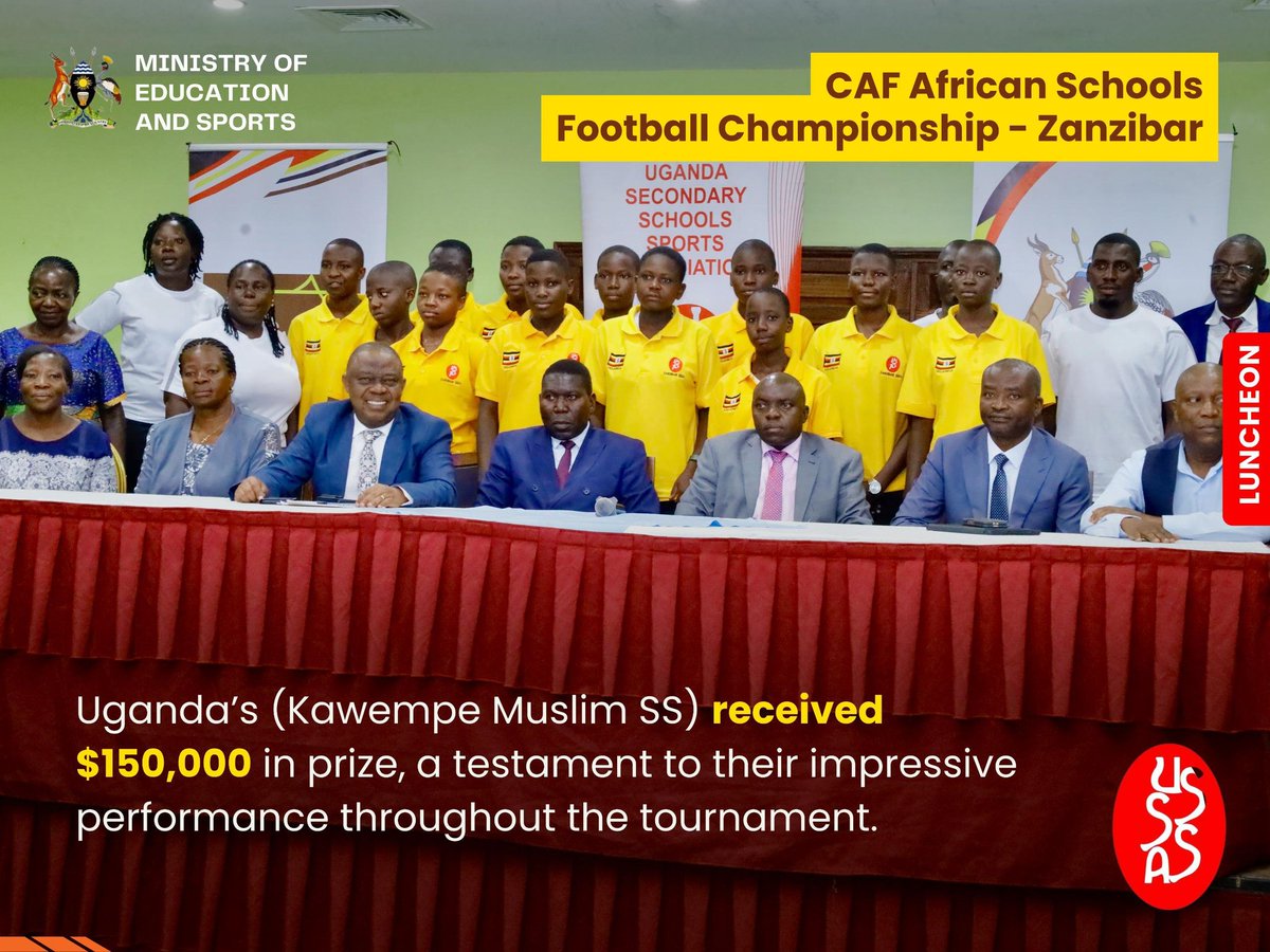 At the CAF African Schools Football Championship -Zanzibar, Uganda's (Kawempe Muslim SS) received $150,000 in prize, a testament to their impressive performance throughout the tournament. #SportsUg #USSSAUpdates