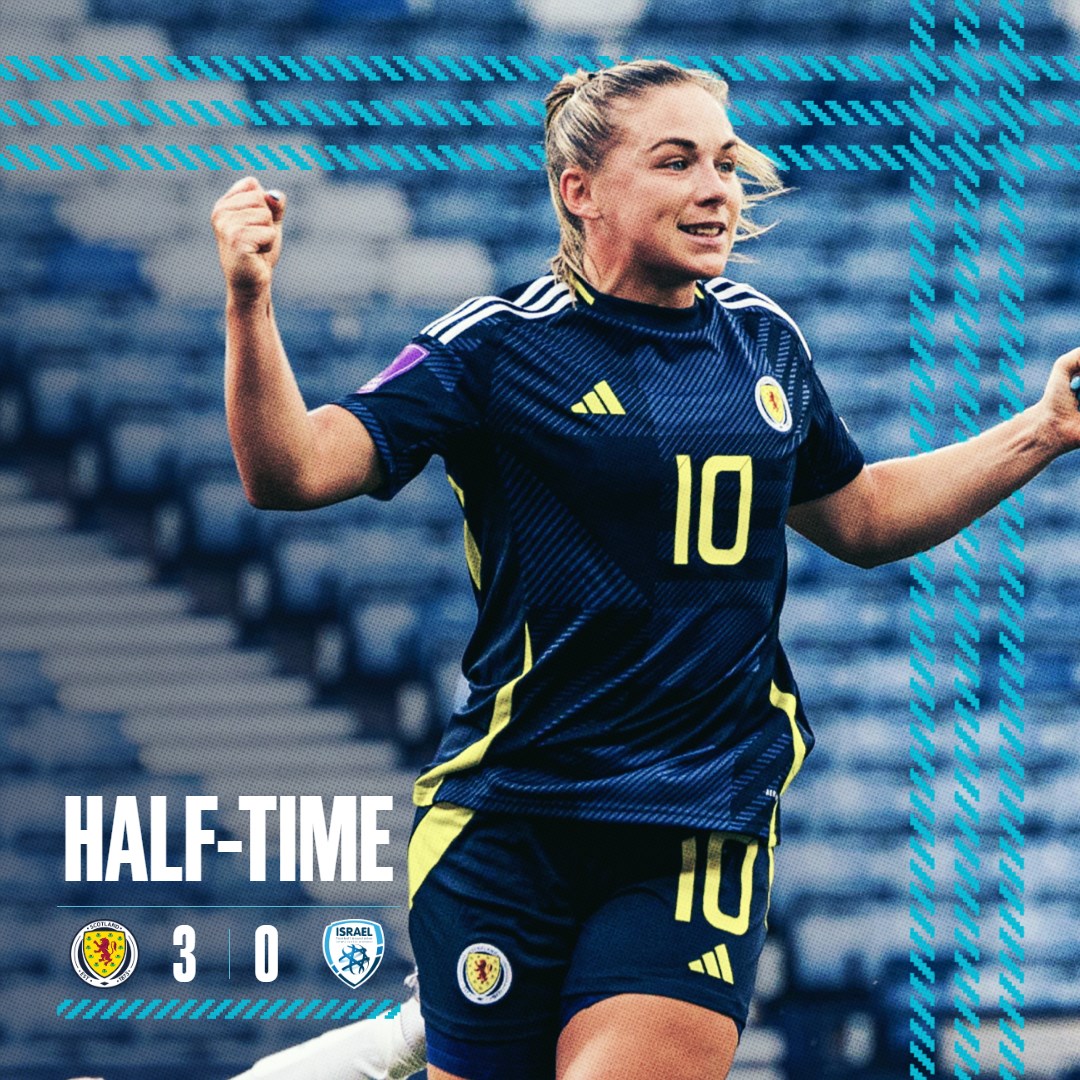 HALF TIME: Scotland 3-0 Israel.

Two goals from Claire Emslie either side of Kirsty Hanson’s tap-in see us enter the break ahead at Hampden.

#SWNT