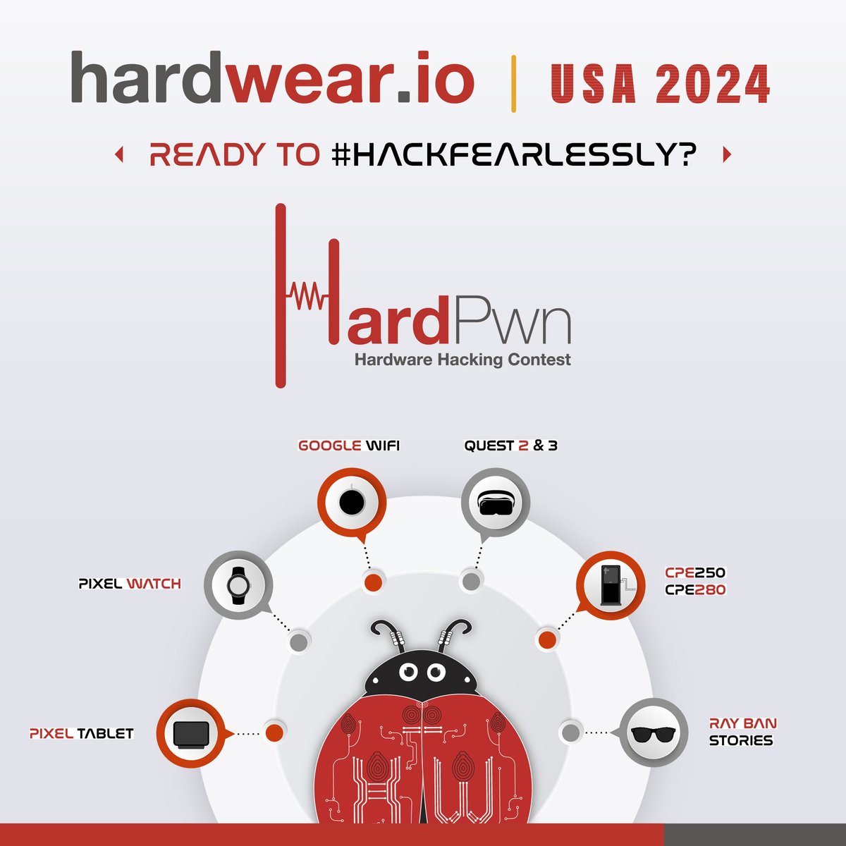 hardwear_io's tweet image. 🛡️🏆 The 6th edition of HardPwn is here! Time to #hackfearlessly at the vendor&apos;s request and reap fantastic rewards.

Know More: hardwear.io/usa-2024/hardp…

#hardpwn #hw_ioUSA2024