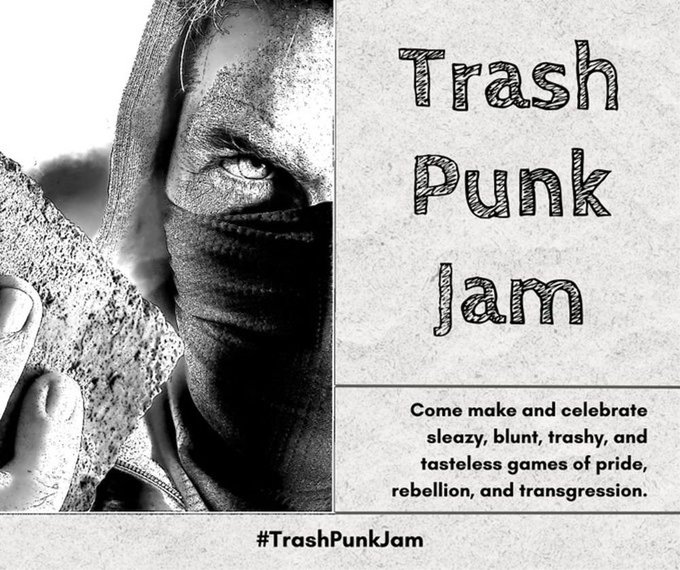 🥰 Embrace your creativity with fellow marginalized, queer, & punk gamer friends!
🤬 Don't hold back - let your art and messages flow freely.
💞 Uncork your heart unapologetically!

✊ Join the movement:
itch.io/jam/trash-punk…

#GameJam #RPGJam #TTRPG #TrashPunk #TrashPunkJam