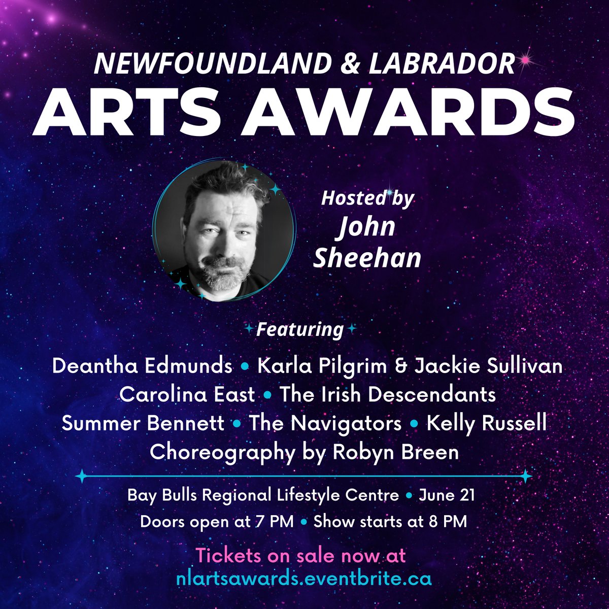 🎉Coming to Bay Bulls on June 21, it's the 39th annual Newfoundland &amp; Labrador Arts Awards, hosted by John Sheehan! Join us to celebrate some of the province’s most talented performers as we showcase the rich diversity of the arts community.

🎟️TICKETS: nlartsawards.eventbrite.ca