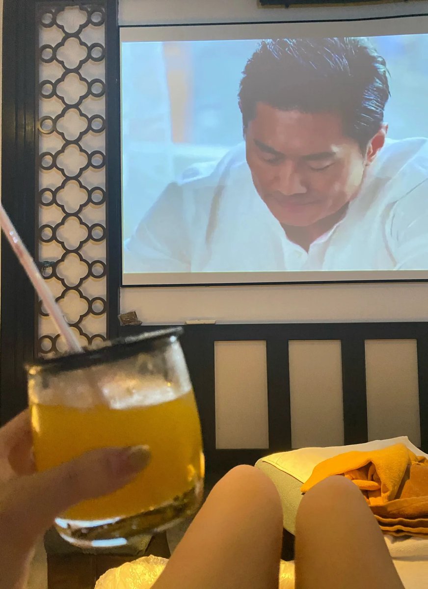 After all the tiredness of the whole day, I  relax by watching movies at night🍹📺