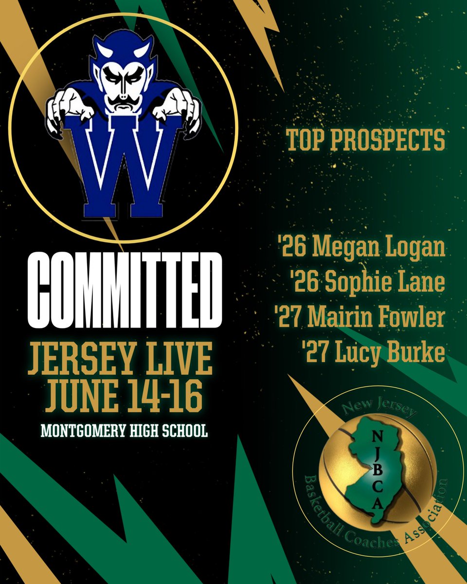 New Jersey Basketball Coaches Association (@njbca_official) on Twitter photo Committed Team for Jersey Live 2024:
Westfield High School! Be sure to check them out on June 14th and 15th at Montgomery High School! #NJBCA #JerseyLiveGirls #GirlsBasketball #scholasticliveperiod #highschoolbasketball <a href="/CoachMcKeonWHS/">Liz McKeon</a> <a href="/LucyBurke2027/">Lucy Burke</a> <a href="/sophielane23/">Sophie Lane</a> Committed Team for Jersey Live 2024:
Westfield High School! Be sure to check them out on June 14th and 15th at Montgomery High School! #NJBCA #JerseyLiveGirls #GirlsBasketball #scholasticliveperiod #highschoolbasketball <a href="/CoachMcKeonWHS/">Liz McKeon</a> <a href="/LucyBurke2027/">Lucy Burke</a> <a href="/sophielane23/">Sophie Lane</a>
