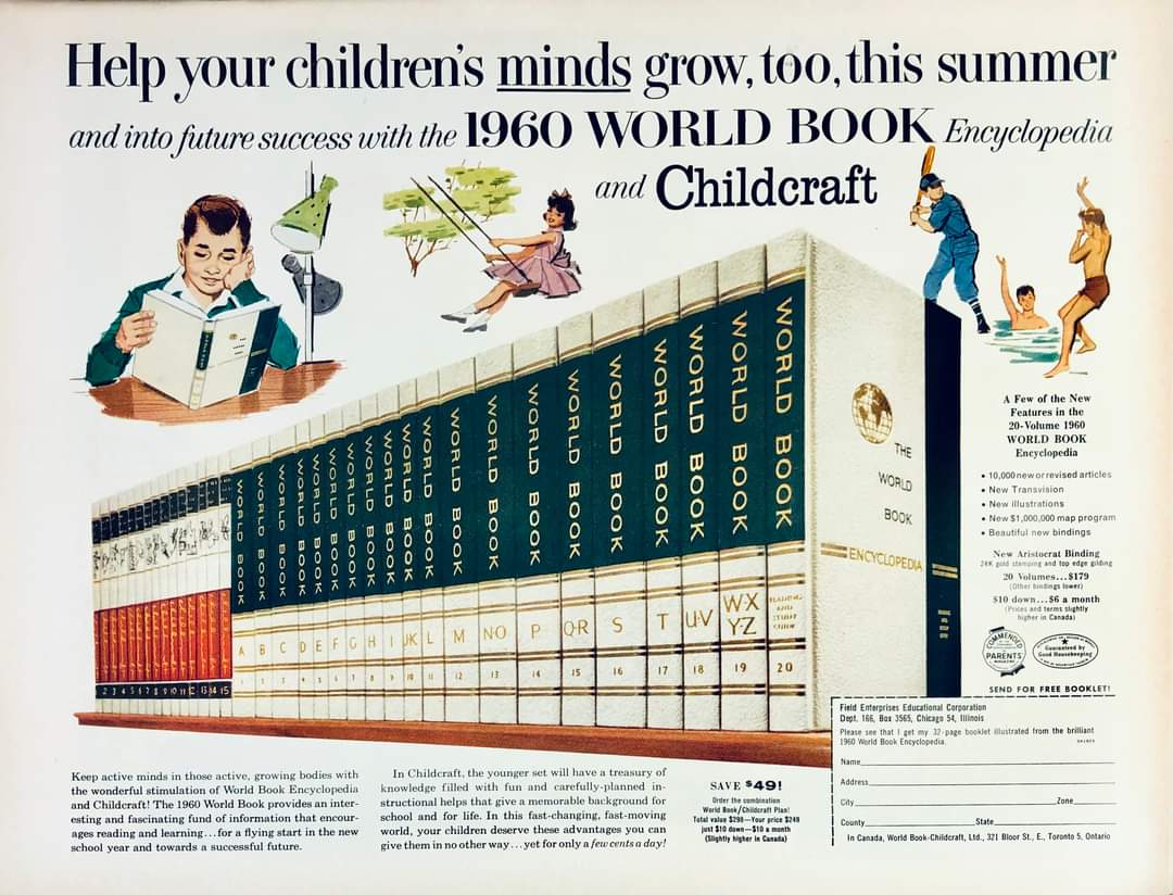 I loved browsing encyclopaedia's when I was a kid. Kids these days.... #VintageAd 1960