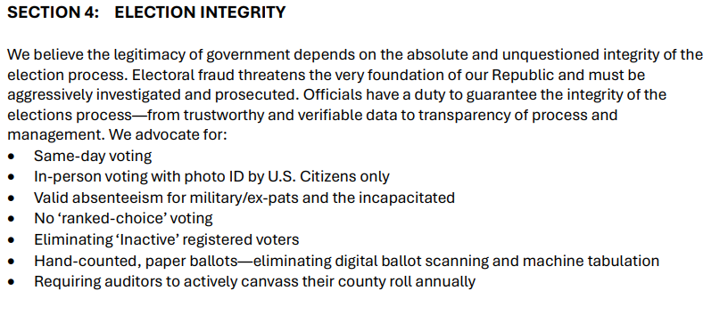 WAGOP Party Platform Sections three and four: Rule of Law and Justice and Election Integrity