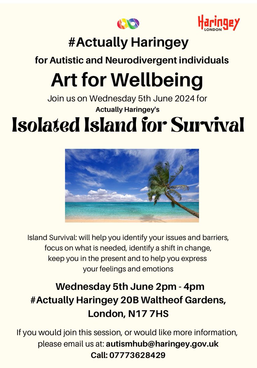 Are you Autistic or Neurodivergent?
Love Art &amp; live in Haringey?
Interested? Please register your attendance. Email: autismhub@haringey.gov.uk 
#ActuallyHaringey #haringeycouncil  #loveart #artforwellbeing