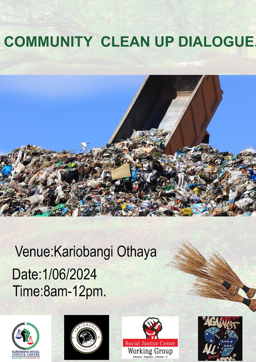 👥 Join us tomorrow, June 1st, for a clean-up event in Kariobangi North! Let's work together to address waste disposal issues and create a model of environmental stewardship. 🌱 #HakiMtaani #KariobangiCleanUp
#EqualRightsAndJusticeForAll 
@KariobangiSJC @HakiAfrica 
@NLinKenya