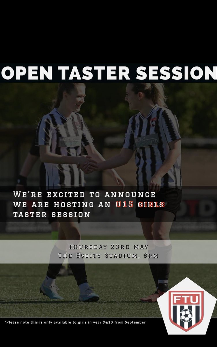 Flint are forming a new u15s team.. every Thursday 8-9
All girls must be in Year 9 or 10 as of September 2024 and all abilities are welcomed🌟

The  session will be held at FTU Ground, The Essity Stadium, Flint, CH6 5PJ at 8pm every Thursday
