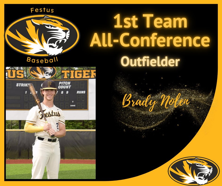 🎉Congratulations to Brady Nolen, JCAA Large School Baseball 1st Team All-Conference Selection at Outfielder.🖤⚾💛 #WeAreFestus