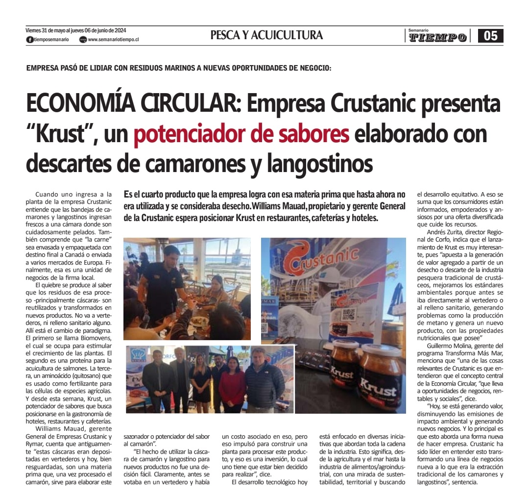 corfocoquimbo's tweet image. ➡️ Economía Circular 🌱 e innovación 💡: Empresa @crustanic presenta #Krust, un potenciador de sabores elaborado con descartes de camarones y langostinos 🦐. 

➡️ Nota 🗞 destacada por @LsTiempo 👏