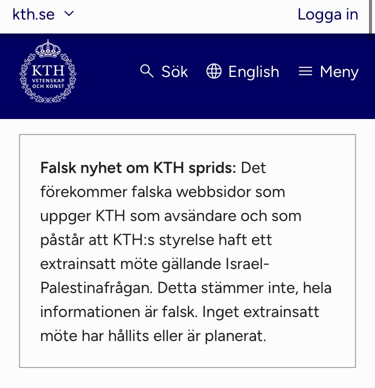 Det sprids #desinformation om KTH från de propalestinska antisemiterna.

Detta är KTH:s webbplats. Ingen annan. 

kth.se 

#extremism #antisemitism #krimpol #säkpol