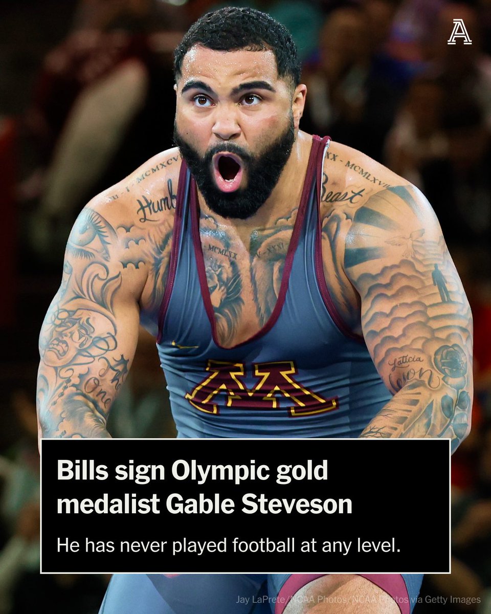TheAthletic's tweet image. An NFL team signing someone who's never played football before wouldn’t seem to be the shrewdest front office move.

But the Buffalo Bills are hoping they’ve struck gold themselves signing Olympian Gable Steveson.

🔗 nytimes.com/athletic/55327…