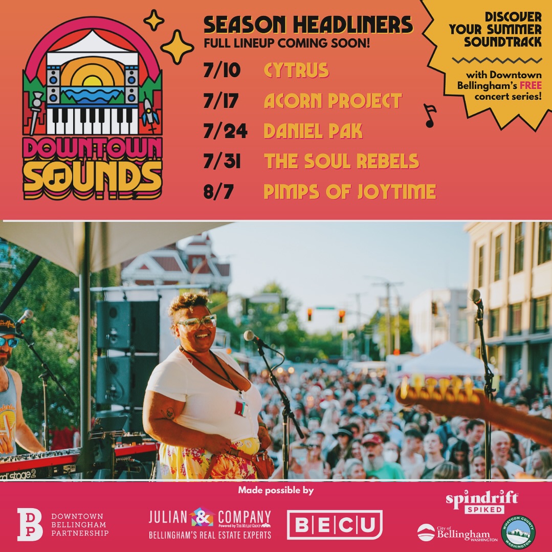 We can’t wait to play at the 20th anniversary of Downtown Sounds on August 7th in Bellingham, WA ! See you there @DowntownBham 🎶