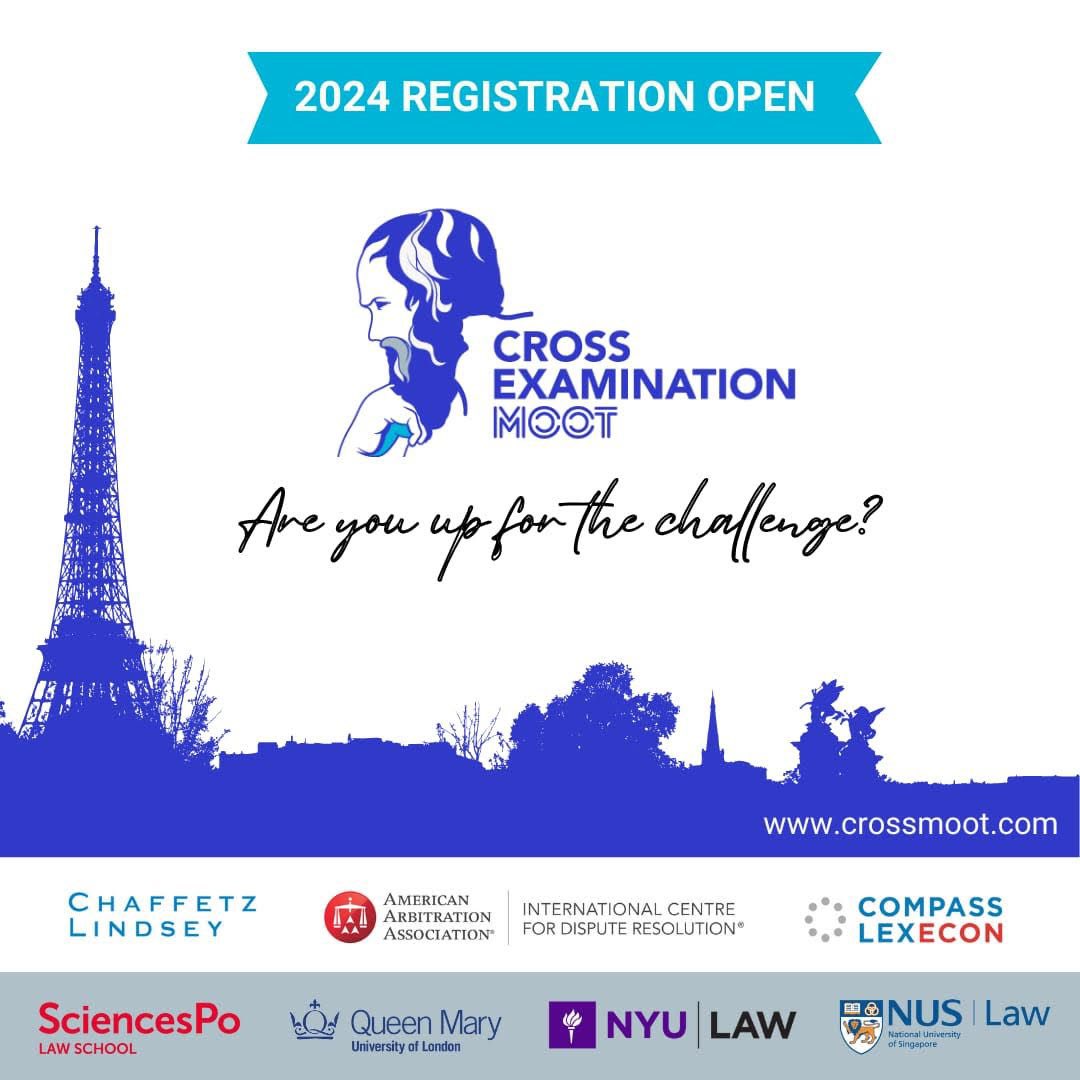 Registration for the 2024 Cross Examination Moot is now open!

Trying to build an international profile? Preparing for a career in arbitration?

Join us in Paris from 16-20 November for the fourth edition of our award-winning competition
Are you up for the challenge?