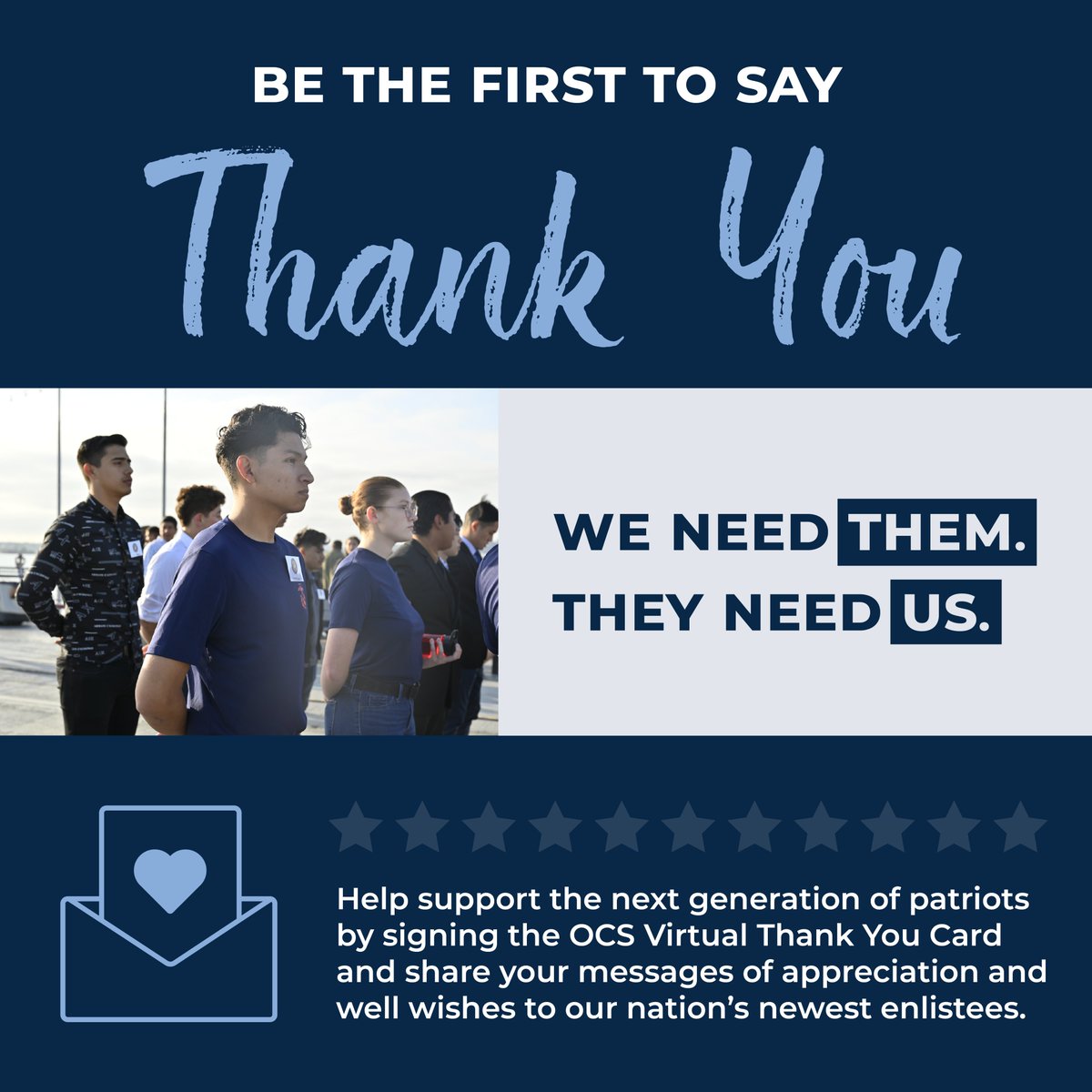 As we conclude #NationalMilitaryAppreciationMonth,  take a moment to sign the OCS Virtual Thank You Card, a public forum for communities across the country to thank our nation's newest enlistees for their commitment to protect our liberties and freedoms.

ourcommunitysalutes.org/thank-you-card