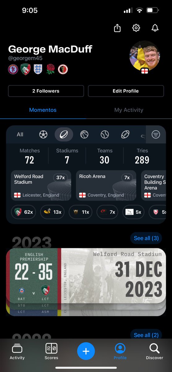 Rugby added to @ACMomento gave me a reason to get my old programmes out, those are some stats. Hopefully get some of the older games nailed down soon. Amazing work, First app to do it 👏