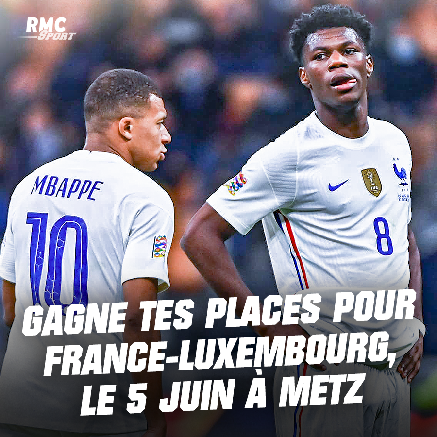RMCsport's tweet photo. 🎁 RMC Sport te fait gagner deux places pour aller voir les Bleus ! @EDFofficiel 

L'équipe de France affronte le Luxembourg, le 5 juin à Metz, pour préparer l'Euro 2024.

🍀 Pour tenter de gagner, RT ce tweet, follow @RMCsport et dis-nous, en commentaire, qui va gagner l'Euro https://t.co/lKtwcSasVj