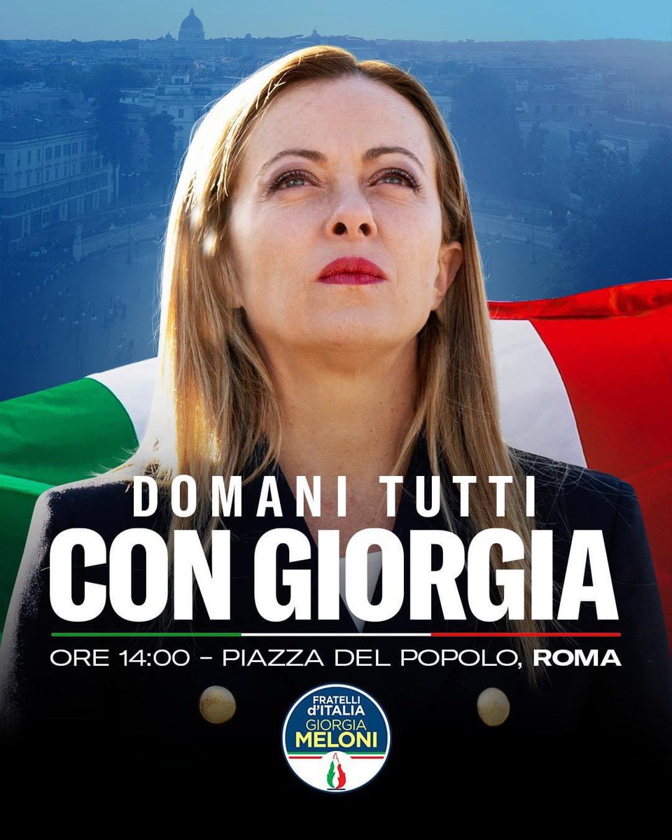 🔵 Vi aspetto domani a Piazza del Popolo, insieme per sostenere il nostro Presidente.

L’8 e 9 giugno scrivi Giorgia ✍🏻

#litaliacambialeuropa