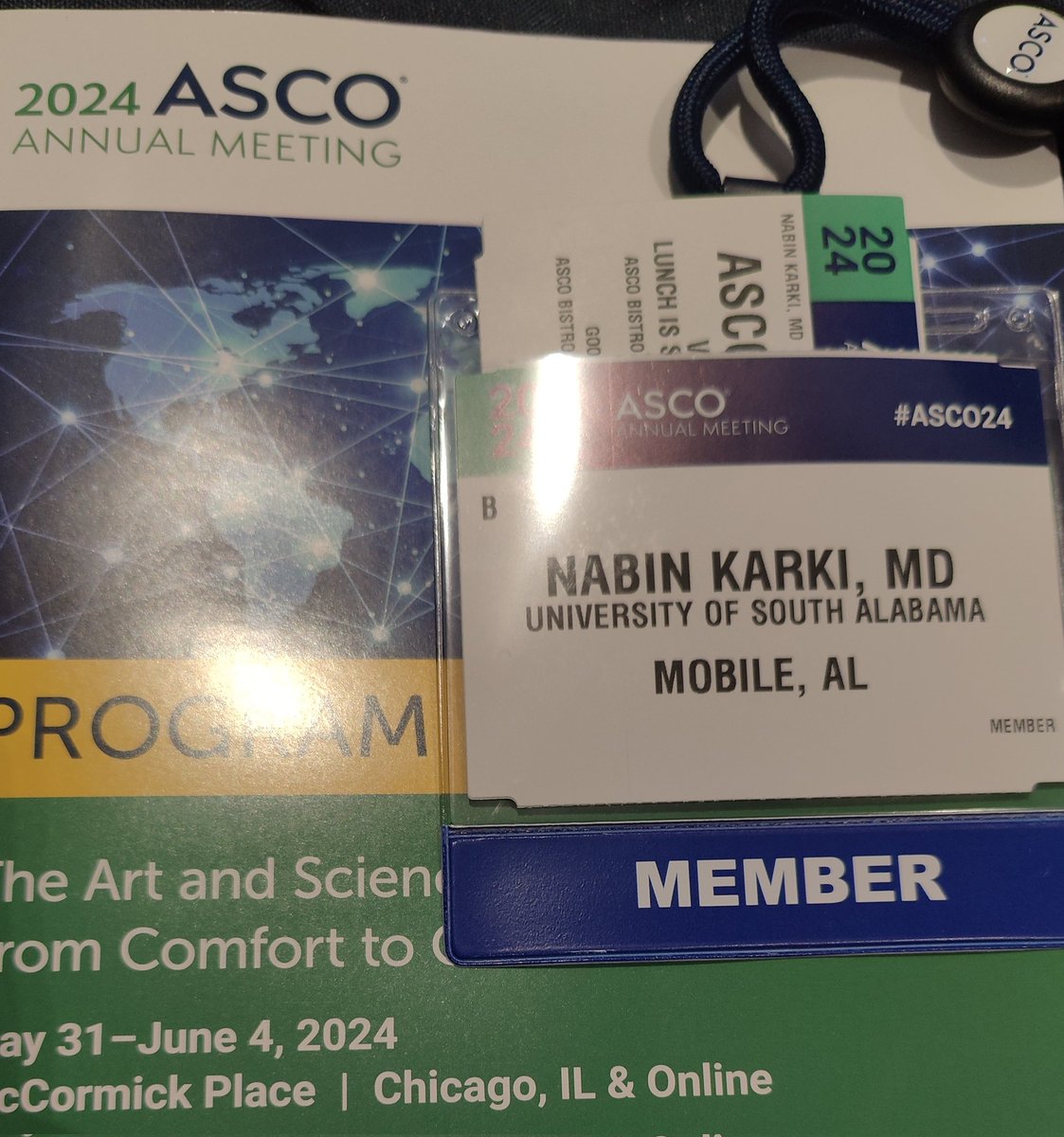 NabinRazz's tweet photo. ASCO 2024 goodies! meet and connect! learn, unlearn and relearn! search and research! #ASCO24 https://t.co/dCLNbC9Mjp
