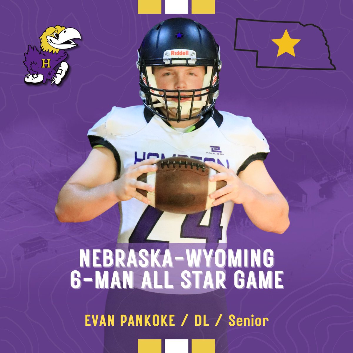 Best of luck to <a href="/EvanPankoke24/">Evan Pankoke</a> as he represents the Hawks one final time tonight in the Nebraska-Wyoming Six-Man All-Star Game in Chadron. Kickoff is at 7pm Mountain Time. #SOAR