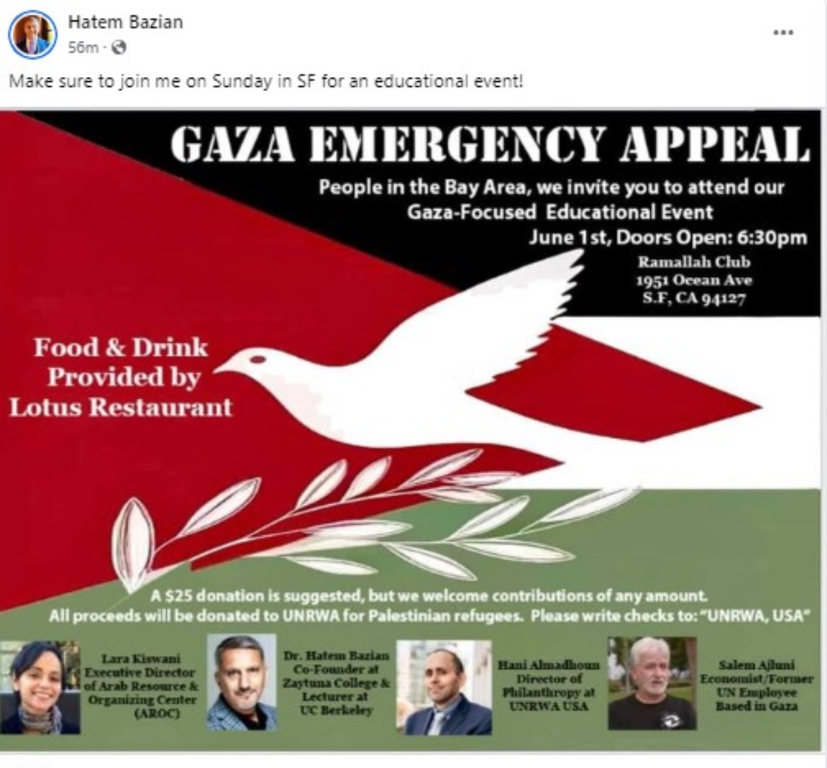 Founder/Chair of AMP & founder of SJP speaking at an UNRWA fundraiser.