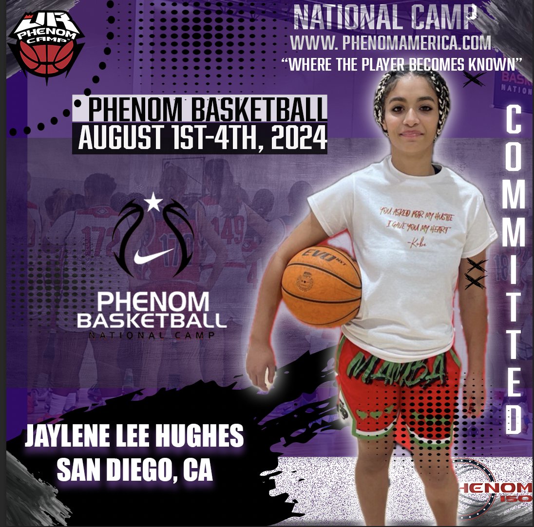 Phenom Basketball is Excited to announce that Jaylene Hughes from San Diego, California will be attending the 2024 Phenom National Camp in Orange County, Ca on August 1-4! #Phenomnationalcamp #Jrphenom #Phenom150 #Gatoradepartner #wheretheplayerbecomesknown