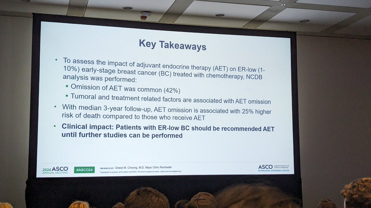 ER low as a separate entity compare with other ER+ tumours, RW database analysis shows that adjuvant ET is still important!
#ERlow #ASCO24 #bcsm
