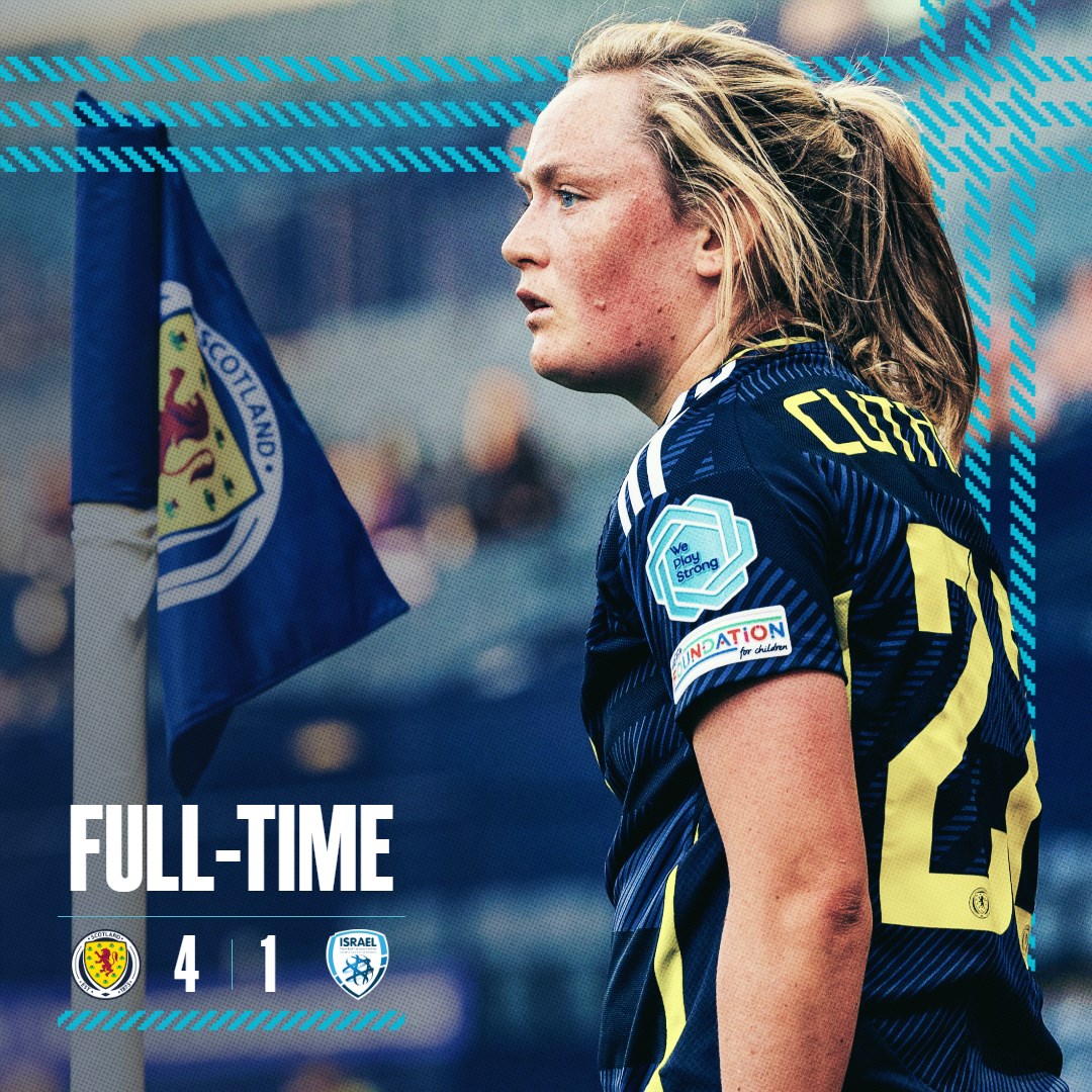 FULL TIME: Scotland 4-1 Israel.

Martha Thomas’ second-half penalty added to a first-half brace from Claire Emslie and a single goal from Kirsty Hanson, to close out a professional performance at Hampden.

#SWNT