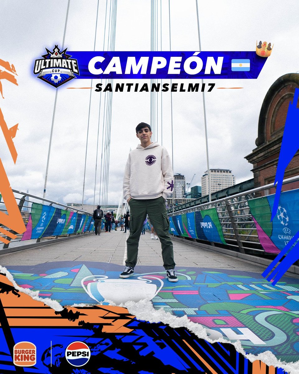 Hay CAMPEÓN en LONDRES 🏴󠁧󠁢󠁥󠁮󠁧󠁿👑 El nuevo rey es @SantiAnselmi7, se quedó la final con 8 golazos ⚽ ¡Felicitaciones por tu debut perfecto en un presencial! ✈️🏆🇦🇷 @BurgerKingArg @PepsiArgentina @pepsi_cl