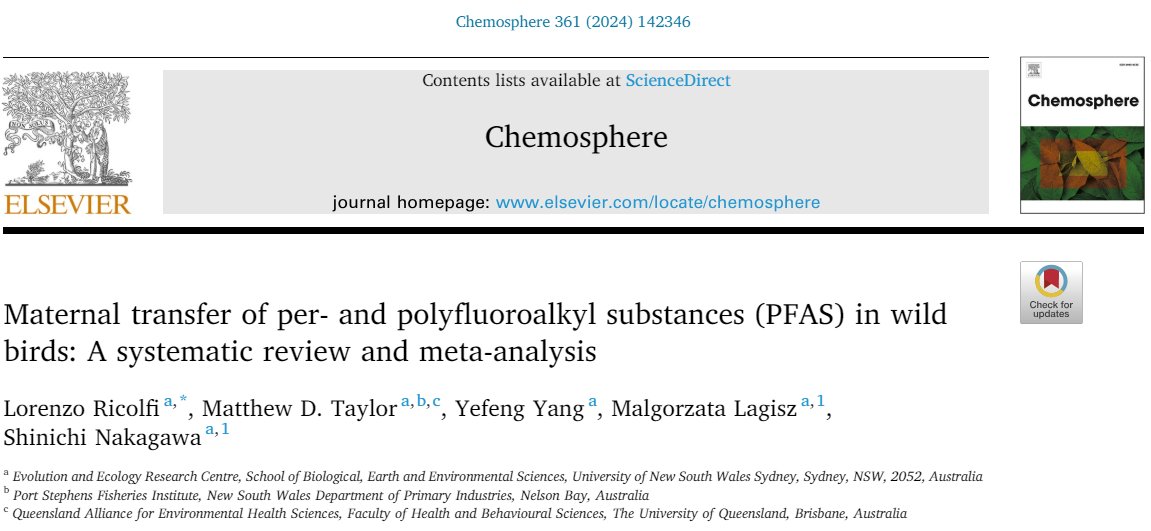 Lorenzo (@lorenzoricolfi) on Twitter photo 🐦🪺How much do PFAS transfer from mother birds to their eggs, and what factors influence this transfer? Discover the latest findings in my NEW ARTICLE!👇
doi.org/10.1016/j.chem…
#PFAS #Birds #Wildlife #Metaanalysis #Science #Nature #Research #Pollution #Environment #PFOA #PFOS 🐦🪺How much do PFAS transfer from mother birds to their eggs, and what factors influence this transfer? Discover the latest findings in my NEW ARTICLE!👇
doi.org/10.1016/j.chem…
#PFAS #Birds #Wildlife #Metaanalysis #Science #Nature #Research #Pollution #Environment #PFOA #PFOS
