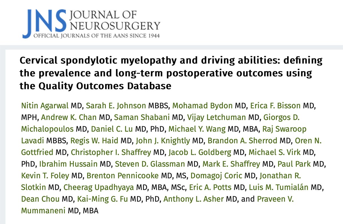 Pitt Neurosurgery (@pittneurosurg) on Twitter photo Cervical spondylotic myelopathy can cause significant difficulty with driving and subsequent reduction in quality of life. Surgical management can significantly improve driving abilities at 24 months and hence quality of life. bit.ly/4e1jzlP <a href="/NitinAgarwalMD/">Nitin Agarwal, M.D.</a> <a href="/RajLavadi/">Raj Lavadi</a> Cervical spondylotic myelopathy can cause significant difficulty with driving and subsequent reduction in quality of life. Surgical management can significantly improve driving abilities at 24 months and hence quality of life. bit.ly/4e1jzlP <a href="/NitinAgarwalMD/">Nitin Agarwal, M.D.</a> <a href="/RajLavadi/">Raj Lavadi</a>