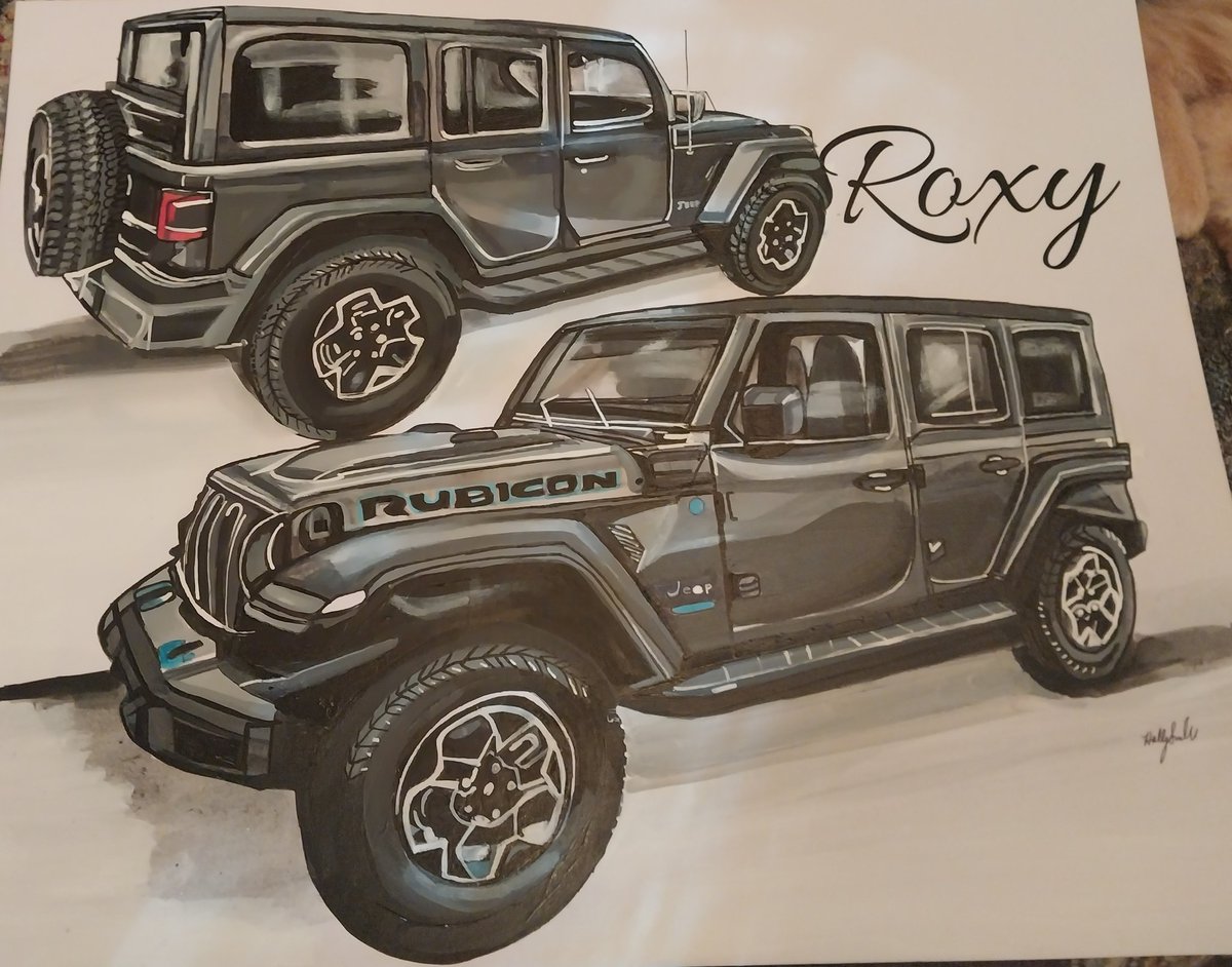 Happy Friday yall from the lady that paints car portraits 😁 here is a painting I did for someone on Twitter of their wife's jeep