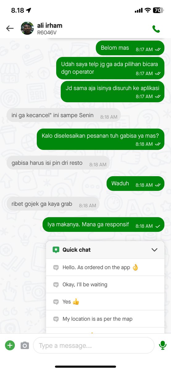 goraemamba's tweet photo. @gofoodindonesia @gojekindonesia Bantuin cepetannnnnnnnnnn masa kudu nunggu sampe senen. Ini minimal bisa dikontak kek lu https://t.co/z73MeBNbne