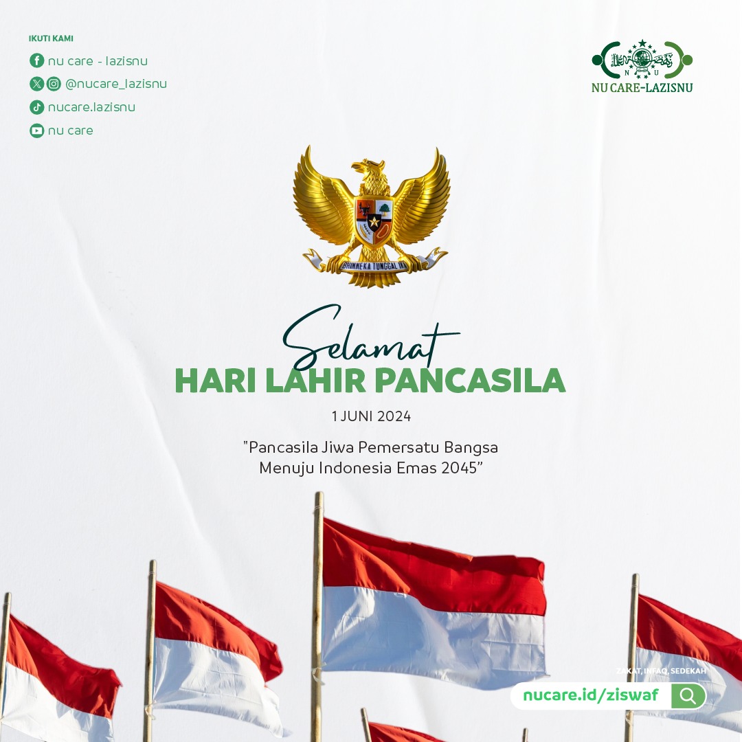 Selamat Hari Lahir Pancasila tahun 2024 'Pancasila Jiwa Pemersatu Bangsa Menuju Indonesia Emas 2045' Semoga Pancasila senantiasa menjadi dasar setiap jiwa dalam membangun karakter yang berbudi pekerti luhur bagi generasi penerus bangsa.