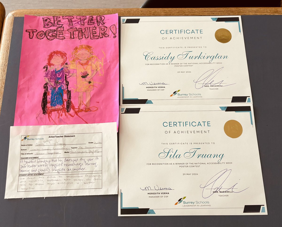 Students <a href="/NorthSurreySec/">North Surrey Sec</a> were ecstatic to receive certificates. 🥰 Two of them were winners! Our student, ST, uses her feet to create. Beyond inspiring watching her! Beautiful collaborative artwork between students. You continue to make us proud, Spartans! ❤️🖤🤍<a href="/Surrey_Schools/">Surrey Schools</a>