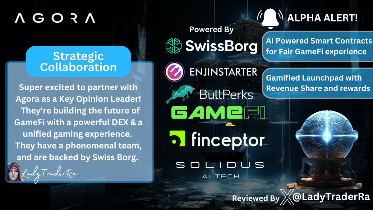 LadyTraderRa's tweet image. 🚨ALPHA ALERT🚨 @AgoraHub_io 

TL;DR: Gamefied platform that connects projects and investors in a fun way! Check out the deets! 👇👇

Hold onto your controllers, gamers! Buckle up, investors! Agora is here to revolutionize the gamified blockchain world, and it&apos;s not messing…