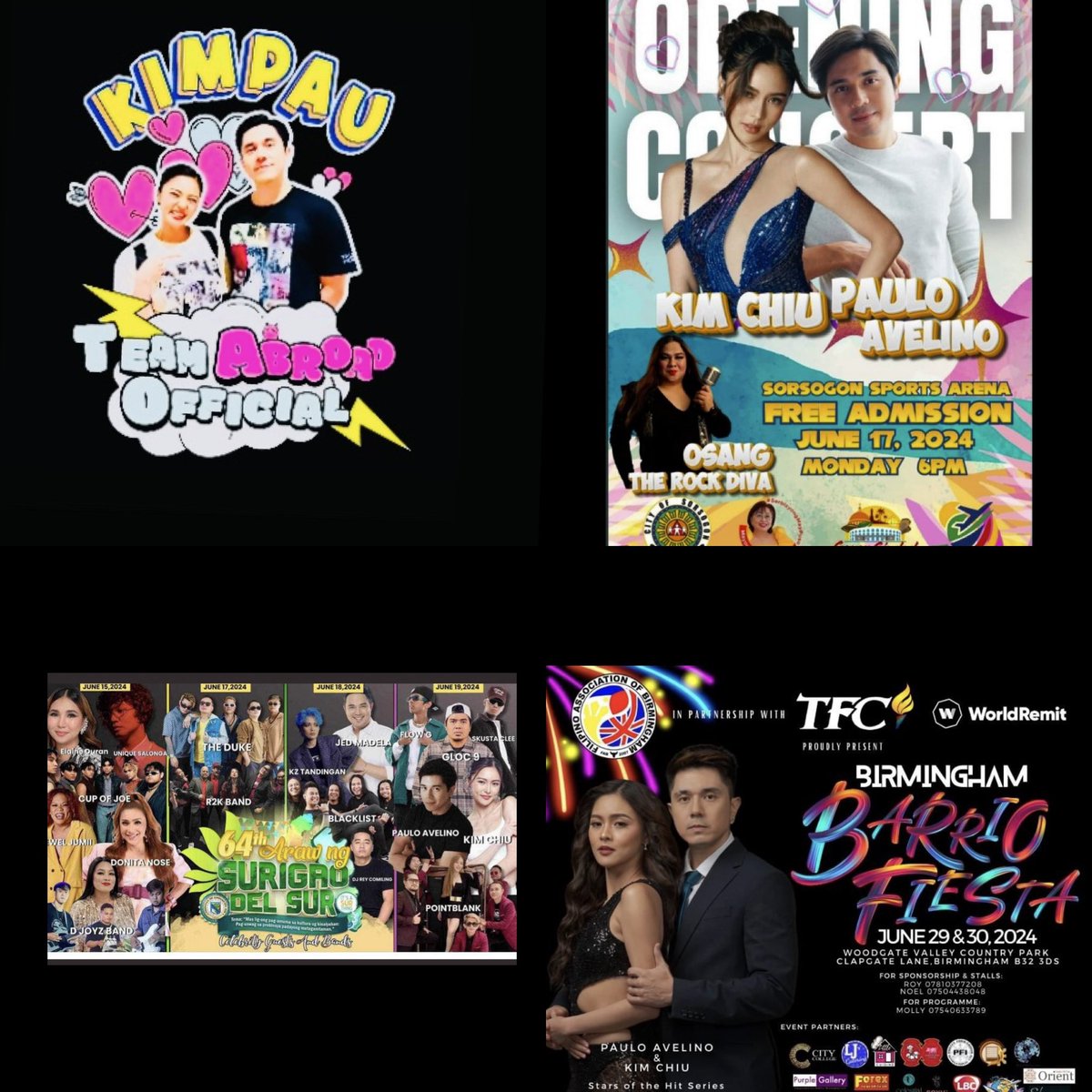 jboyd8075's tweet photo. Our KimPau Schedule for June 2024 so far. Thank you, God, for all the blessings they receive. They both deserve it. @prinsesachinita @mepauloavelino
Kim Chiu and Paulo Avelino EVENTS.
📌June 01, 2024 OUT OF TOWN EVENT
SM CITY, MASINAG at 4:00 pm
#BidaBest #DreamscapeKaravan
📌June 02, 2024 - ENDORSEMENT
📍BRILLIANT Hello! Mellow - Kim Chiu
📍THE BLUE LEAF COSMOPOLITAN QUEZON CITY - Paulo Avelino
📌June 09, 2024
EVENTS ABROAD (FREE ADMISSION)
📍DUBAI ARAW NG KALAYAAN KAPAMILYA KALAYAAN KARAVAN
SABERHAAL 1 DUBAI WORLD TRADE CENTER
📌JUNE 17, 2024 OUT OF TOWN - SORSOGON SPORTS ARENA( FREE ADMISSION)
📌JUNE 19, 2024 OUT OF TOWN 64th ARAW NG SURIGAO DELSUR
📌JUNE 30, 2024 EVENTS ABROAD ( FREE ADMISSION)
BIRMINGHAM UNITED KINGDOM BARRIO FIESTA WOODGATE VALLEY COUNTRYPARK CLARGATE LANE BIRMINGHAM B32 3DS